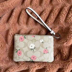 Coach Floral Wristlet in Cream and Pink